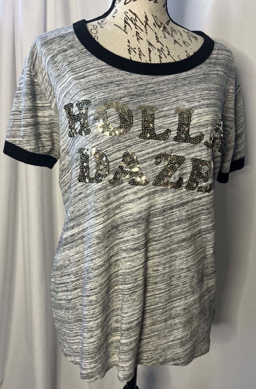 Victoria's Secret Pink Holiday Holla Daze Gray Graphic T-Shirt Women's Medium